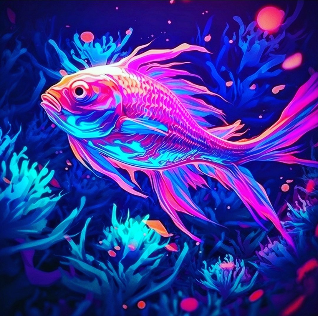 synthwave fish friend #UnderTheSea #NeonVibes #ColorfulCoral #Swimming #OceanAdventures #neon #synthwaveart #synthwave #coral #fish #reef