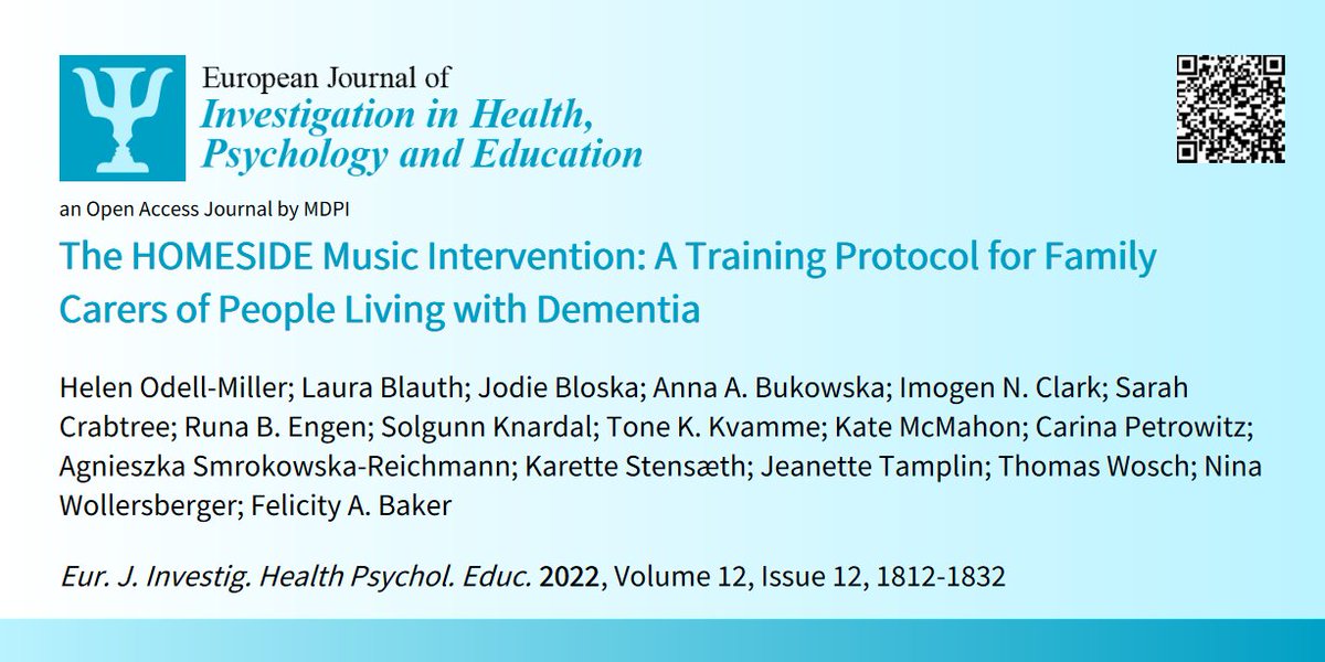 EJIHPE_MDPI's tweet photo. 🤩🥳Welcome to read👉The #HOMESIDE #MusicIntervention A #TrainingProtocol for #FamilyCarers of #PeopleLivingwithDementia📜by👩💻🧑💻@HelenOdelMiller et al.:📍https://t.co/nOkz5GXDtg #randomisedcontrolledtrial #caregiverdeliveredmusic #indirectmusictherapy #onlineinterventiondelivery https://t.co/xUcRj2YFBl