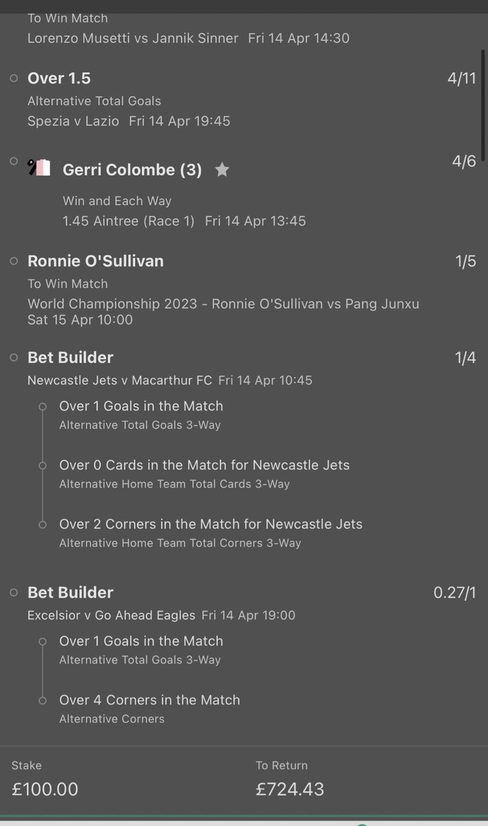 Hit the cross bar yesterday and just 1 selection costing us a BIG WIN!!

Todays starts 10:00 🕙!

£100 pays £724 - just over 6/1

Drop us a like and RT if you’re getting involved