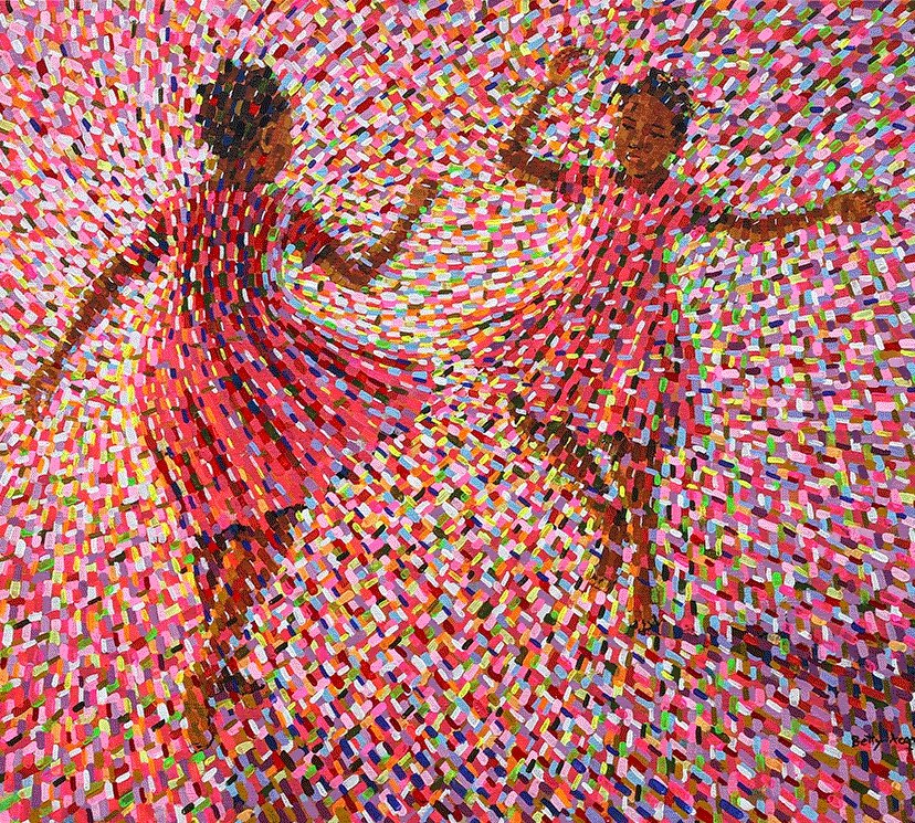 womensart1's tweet photo. Betty Acquah, Ghanaian painter,
 Heart of innocence, 2021 #WomensArt https://t.co/p28umxeTyh