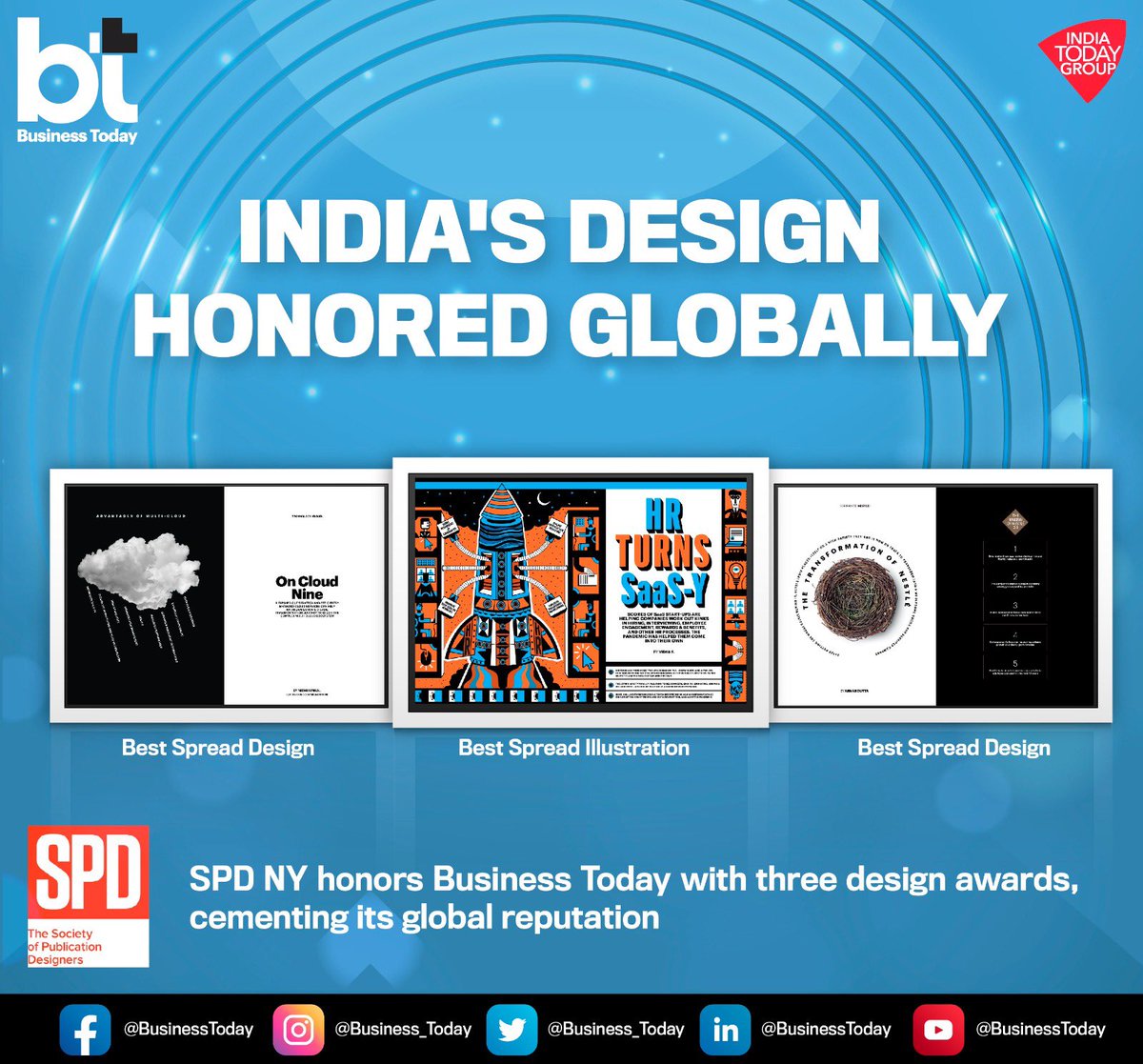 Congratulations to the <a href="/business_today/">Business Today</a> team for winning 3 key awards after besting top international publications at the Society of Publication Designers <a href="/SPDtweets/">The Society of Publication Designers (SPD)</a> awards in New York. Much respect. Kudos <a href="/TheSouravM/">Sourav Majumdar</a> <a href="/Nilanjandas72/">Nilanjan das</a> Anirban Ghosh &amp; Team BT.
mediainfoline.com/awards/busines…