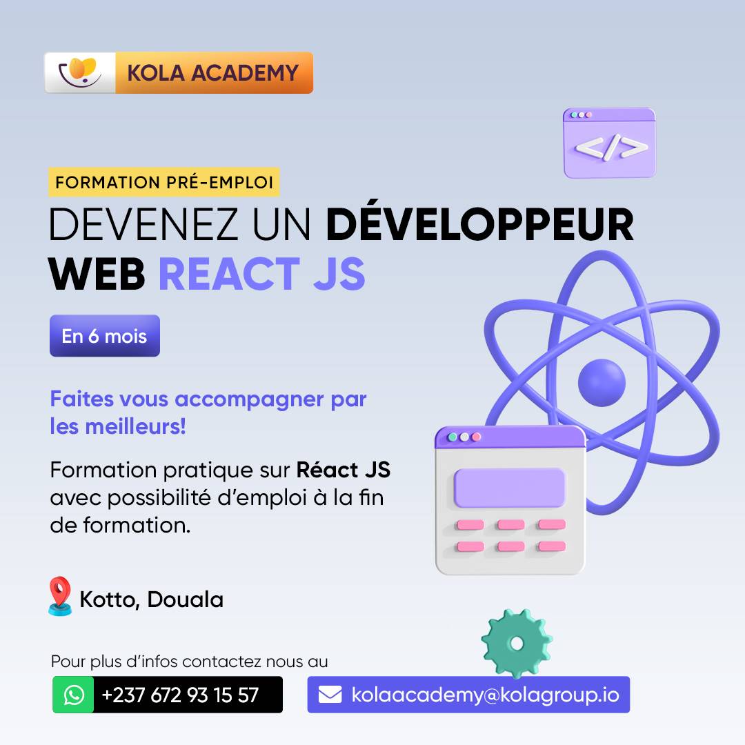 KolaWallet's tweet photo. Devenez Développeur web en 6 mois.

Rejoignez Kola Academy pour une formation intensive dans un cadre professionnel avec une offre d'emploi directement à la fin de votre parcours.

Rdv sur notre site web pour la suite:  https://t.co/XDf6yzVEO1

NB: Seulement 10 places disponibles https://t.co/5TK2VdYqdx