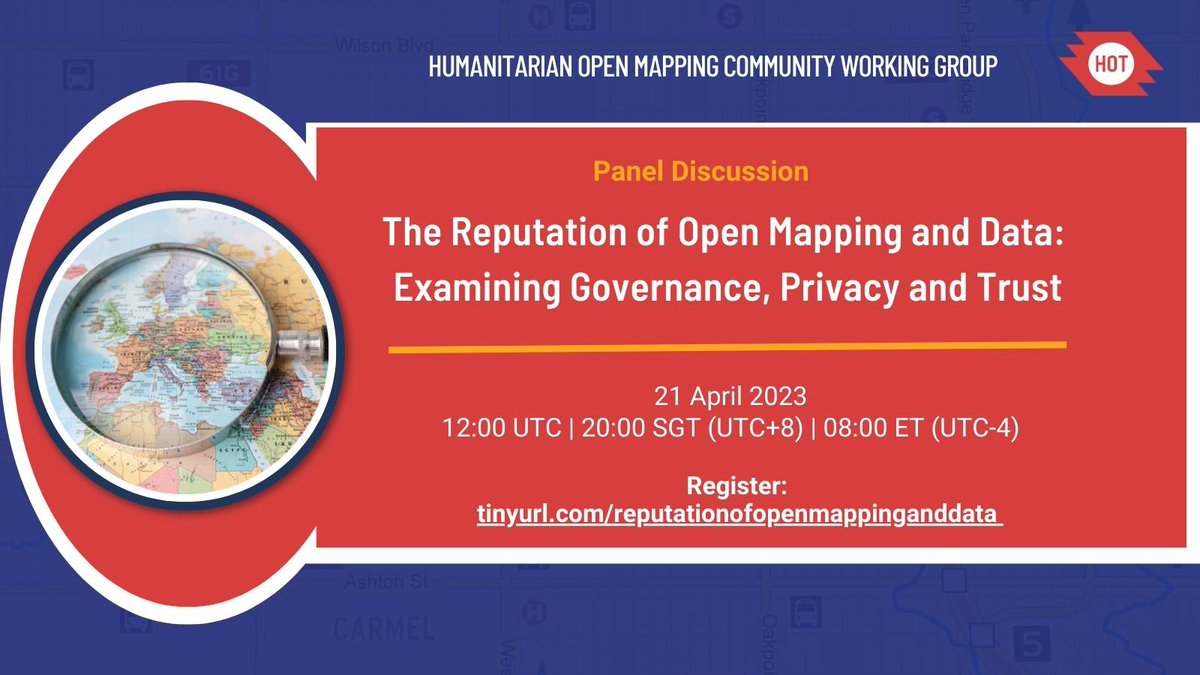 hotosm's tweet image. Hi there 👋🏻, you don&apos;t want to miss this opportunity of learning from experts in  the field of open mapping and data. Register now: tinyurl.com/reputationofop… and join us for this exciting event! #openmapping #dataprivacy #trust