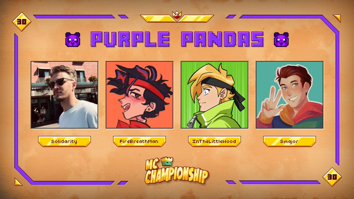 👑 Announcing team Purple Pandas 👑

<a href="/SolidarityCoUK/">Solidarity</a> <a href="/FireBreathMan/">FireBreathMan 🔥</a> <a href="/InTheLittleWood/">Martyn Littlewood</a> <a href="/Smajor1995/">Scott Smajor 👑</a>

Watch them in MCC on Saturday April 29th at 8pm BST!