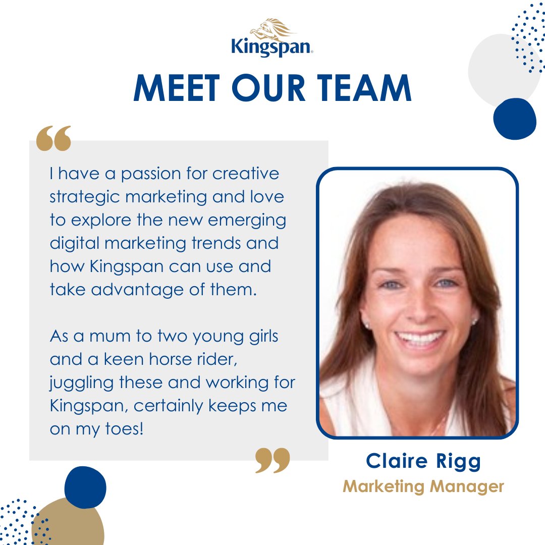 KingspanHVAC_UK's tweet image. Meet Claire 👋

Claire is our Marketing Manager for the #TechnicalInsulation division.

She is a skilled and qualified marketing professional and has worked across the #Kingspan divisions for over 20 years.