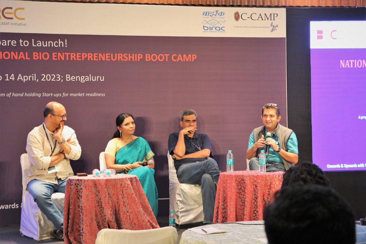 CCAMP_India's tweet image. CCAMP @BIRAC_2012 National Bio Entrepreneurship #BootCamp2023 ends with a panel discussion today with the who&apos;s who of the startup ecosystem!

@madanpadaki @geethamhp, @naganandd &amp;amp; 
@Taslimarif discuss various fundraising stages of startups &amp;amp; how to spot the right investor