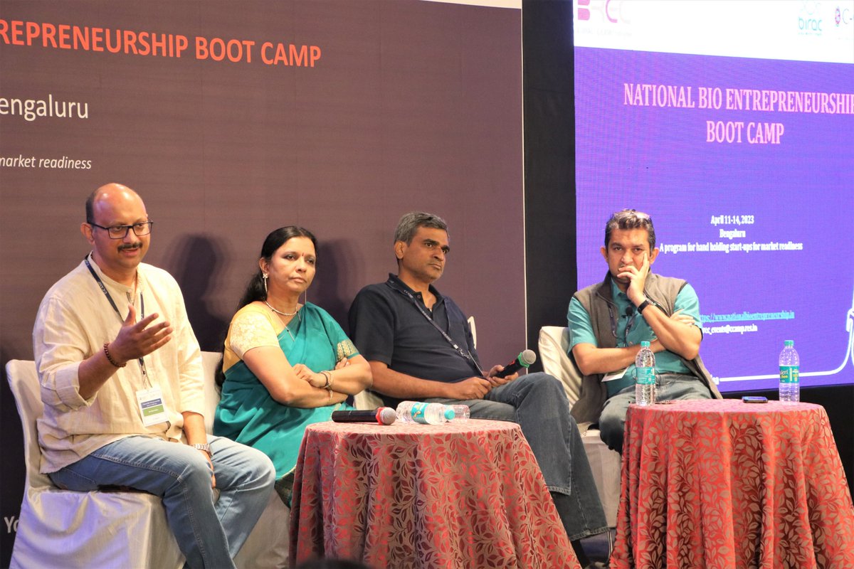 CCAMP_India's tweet image. CCAMP @BIRAC_2012 National Bio Entrepreneurship #BootCamp2023 ends with a panel discussion today with the who&apos;s who of the startup ecosystem!

@madanpadaki @geethamhp, @naganandd &amp;amp; 
@Taslimarif discuss various fundraising stages of startups &amp;amp; how to spot the right investor