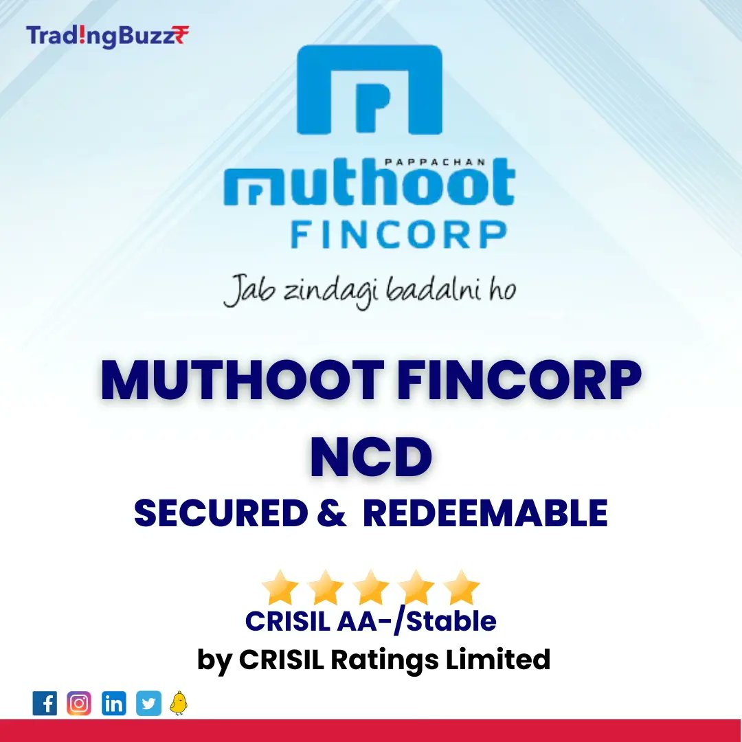 TradingBuzzR's tweet photo. Muthoot Fincorp is coming up with a debt offer which is open for subscription between 12 Apr and 26 Apr 2023. 

The company has received rating of CRISIL AA-/Stable by CRISIL Ratings Limited for the NCDs.

Application is to be made through ASBA mode only. https://t.co/cf7wnlFcly