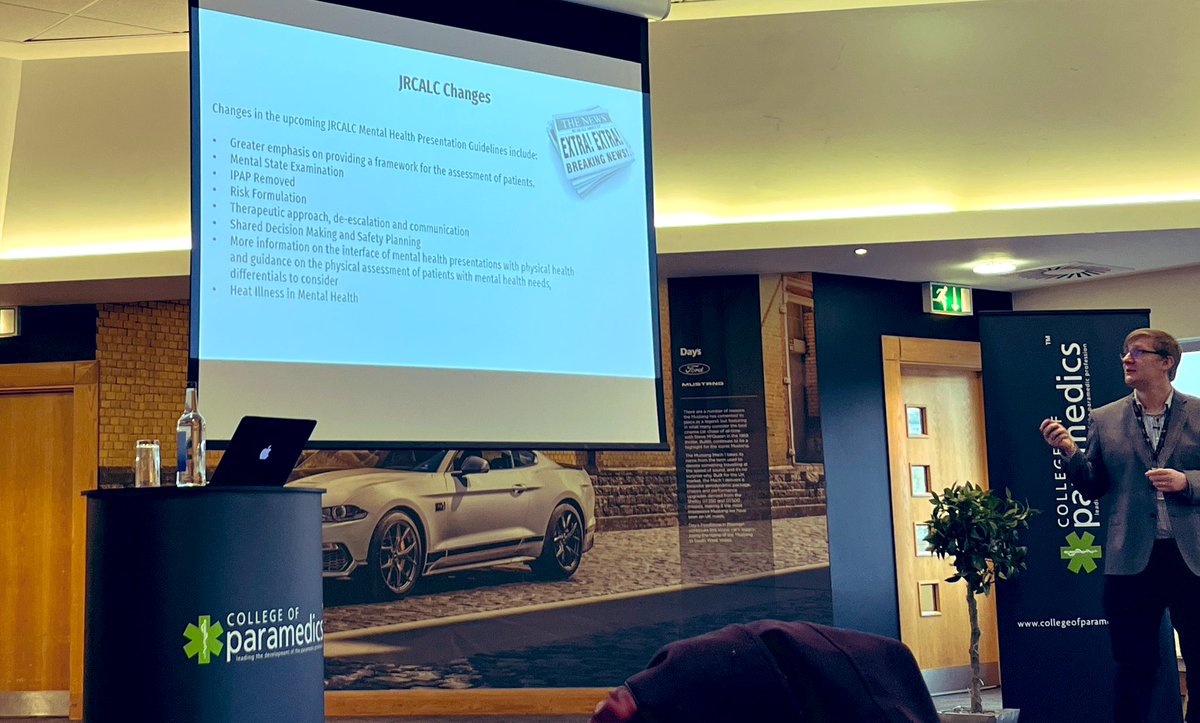 WilBroughton's tweet photo. Richard Corrall giving #UKSPC23 delegates and overview of incoming changes to #JRCALC @AACE_org guidelines for Mental Health Presentations #ukspc #mentalhealth https://t.co/lXT6ziskt1