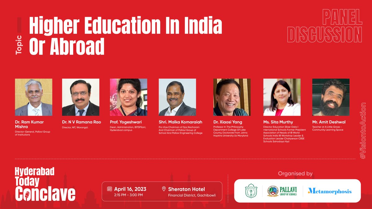 Get ready to dive into the hot topic of Higher Education in India vs Abroad at #HTC2023! Join 7 renowned experts from around the world as they share insights and spark discussions on this hot topic! 🌍🎓 Don't miss out! 
#visiontoaction #htc2023 #hyderabadtodayconclave