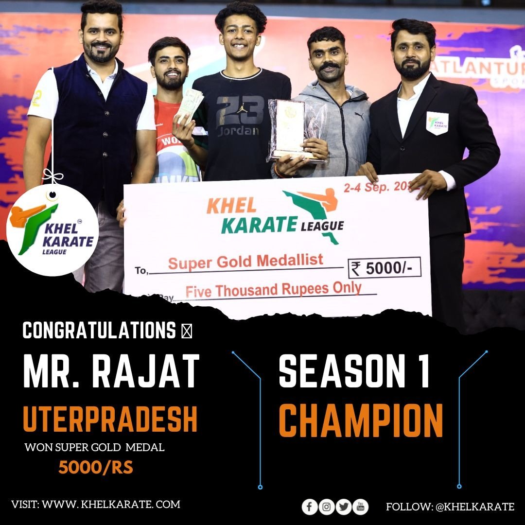 KhelKarate's tweet photo. #Khelkarate Updates ✅
Many Congratulations Champs. 
Our #Khelkarate Athlete Rajat Kashyap won Super Gold Medal 🥇at the Khel Karate League Season 1 Jaipur Rajasthan.  @rajat_kashyap
#KhelKarateLeague #khelkarate #khelkarateseason2 #KKLSeason2  #kheloindia #karateislife https://t.co/dVdy4cKpau