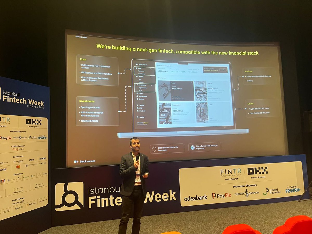 blockearnertr's tweet photo. ✨Block Earner Türkiye Operasyon Müdürümüz Emrah Karadere 13-14 Nisan'da gerçekleşen İstanbul Fintech Week etkinliğinde Block Earner’ın sunduğu hizmetlerden ve yakın gelecekteki fırsatlardan bahsetti. 🚀
#ifw23 #IstanbulFintechWeek #fintr https://t.co/KXaG6lrBdi