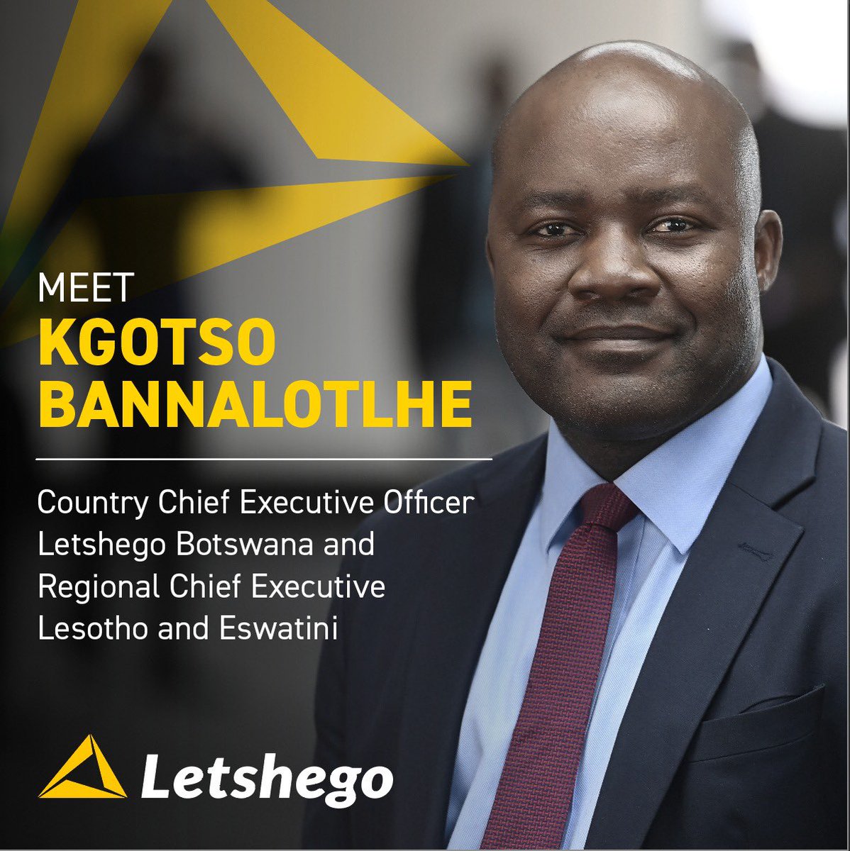 #Letshego welcomes Mr Kgotso BANNALOTLHE to our pan-African Family 🌍.  Kgotso takes the helm as Country CEO Letshego Botswana 🇧🇼 and Regional Executive for Lesotho 🇱🇸 and Eswatini 🇸🇿 

We wish Kgotso every success in his new role 🙏 💪 🚀 

#Botswana
#Letshego 
#CEO