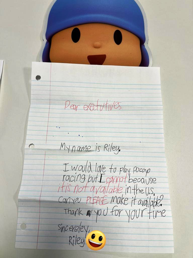 Dear Riley,
I am very happy to have received your letter! Thank you 💙
I want you to know that we are working on it - watch your mailbox for a little surprise!!! 😉