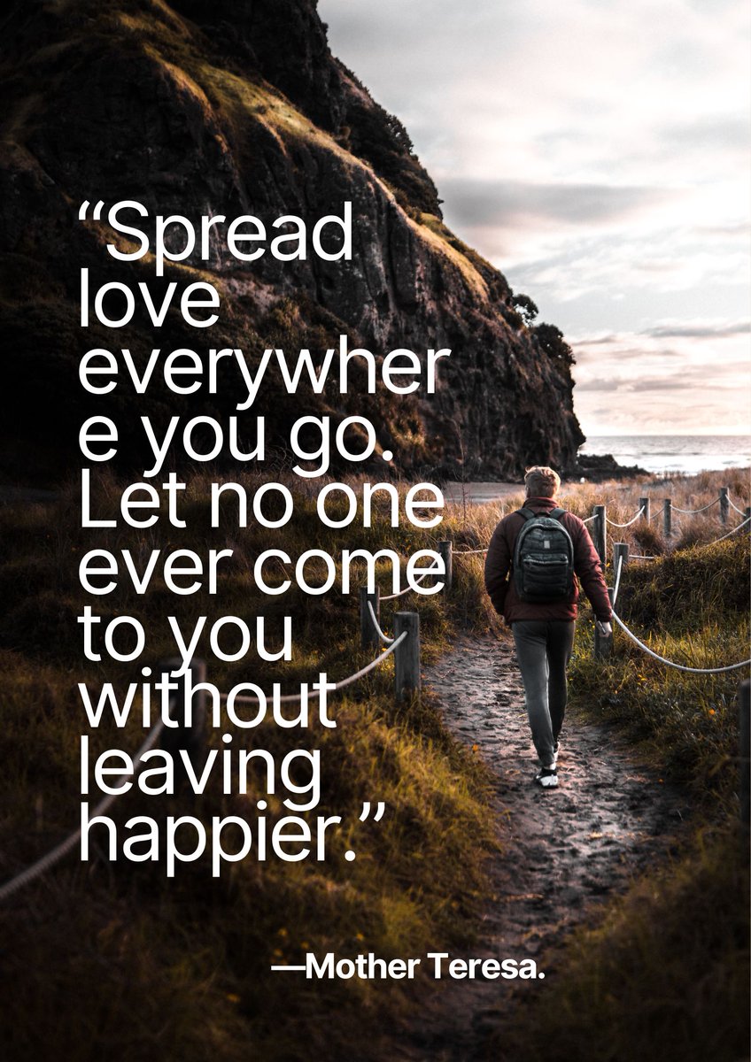 DrSonuBhaskar's tweet image. "Spread love everywhere you go."

            - Mother Teresa 
#kindness #fridaymusing #quotes #motherteresa