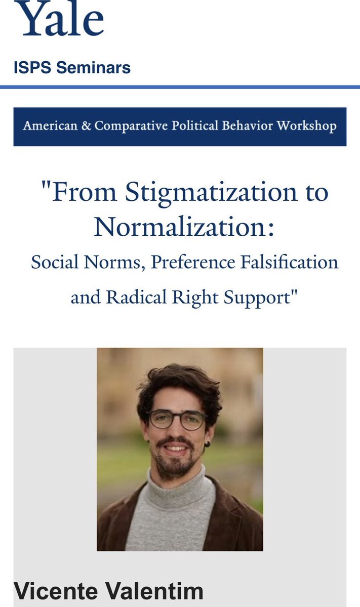 Vicente Valentim (@valentimvicente) on Twitter photo Reminder to join us today at 12-1:15 pm if you’re around New Haven.
Looking very much forward to the discussion; thanks <a href="/isabelaanda/">Isabela Mares</a> for the invitation!
isps.yale.edu/events/2023/03… Reminder to join us today at 12-1:15 pm if you’re around New Haven.
Looking very much forward to the discussion; thanks <a href="/isabelaanda/">Isabela Mares</a> for the invitation!
isps.yale.edu/events/2023/03…