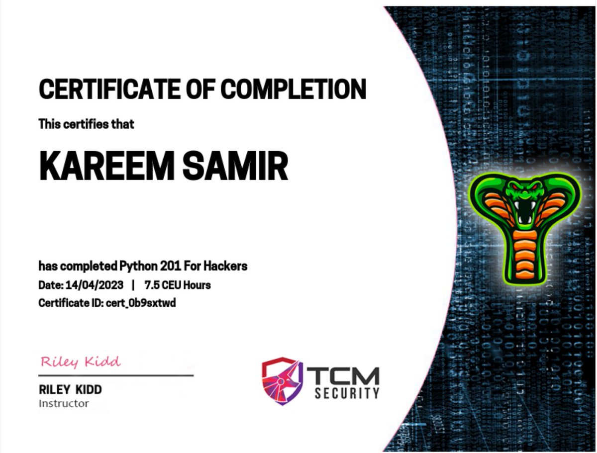 #100DaysOfHacking  Day 33

Highly Recommended Course from @TCMSecurity  and @247CTF that introduced completely new topics for me, especially after completing Python101

#security #python #projects #TCM #penetrationtesting #cybersecurity #penetrationtester