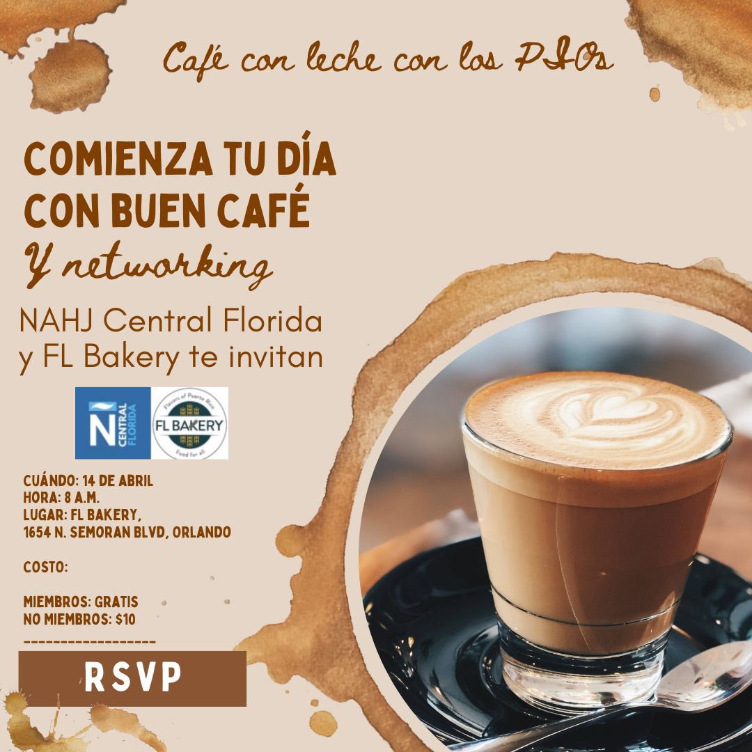 NAHJCentralFl's tweet photo. Los esperamos en breve! Café con Leceh con los PIOs en el FL Bakery de la Semoran Blvd en Orlando a las 8 am. https://t.co/q5KaOwbsDi