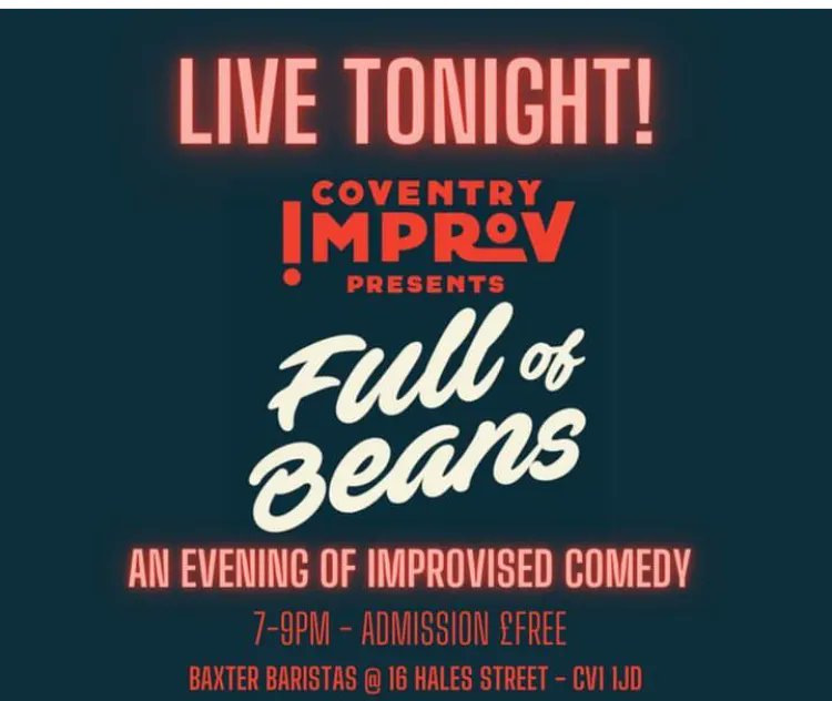 COMEDY NIGHT TONIGHT. 7-9pm Improvised comedy based on audience suggestions. Has anyone seem the tv show 'Whose Line is it Anyway? 
Comment below 'I'm coming' if you can make it tonight..... 

#independent #coventry #coventrycitycentre #local #coventrybid #coventryuniversity