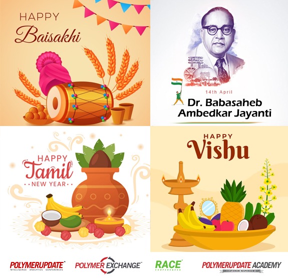 PolymerupdateA's tweet photo. May the festivities of Baisakhi, Vishu, Tamil New Year, and Dr. Ambedkar Jayanti bring joy, prosperity, and new beginnings to all our subscribers at Polymerupdate Academy! ๐๐ #HappyBaisakhi #HappyVishu #HappyTamilNewYear #DrAmbedkarJayanti #Polymerupdate #FestiveGreetings https://t.co/YQcLwgZLNw