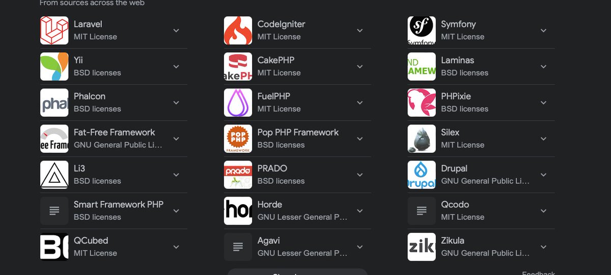 danielmullin's tweet image. 🌐 PHP frameworks diversity 🚀  Laravel, Symfony, CodeIgniter, Yii, Phalcon, Slim, CakePHP, Laminas, Zend. Be framework agnostic, many tools, many jobs.
A framework for every project!💡 #WebDevelopment #PHPFrameworks