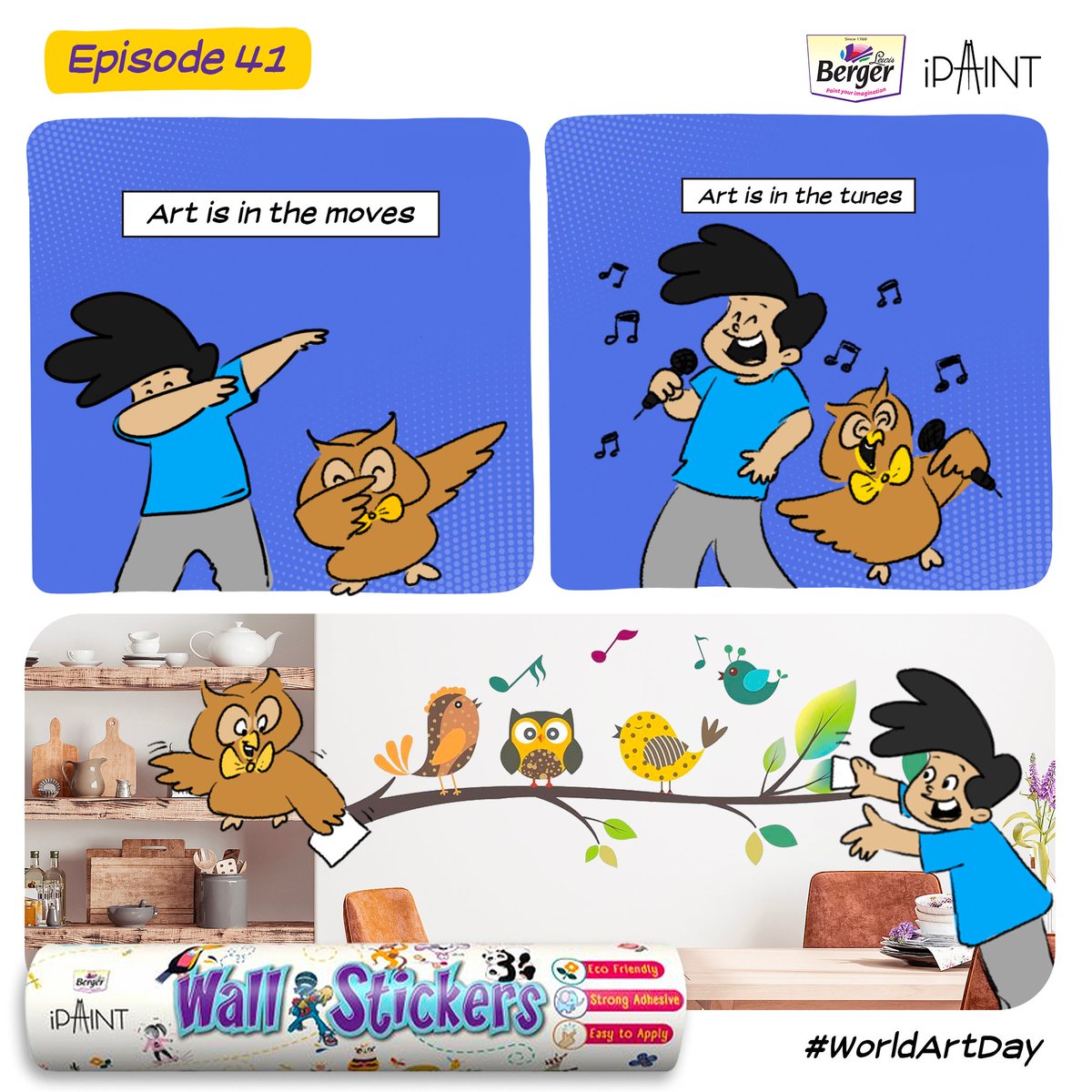 BergerPaintsInd's tweet photo. As we celebrate #WorldArtDay, let’s acknowledge the power and beauty of art in our world, be it through dance,
music or wall art.
Shop Here: https://t.co/5yPhL2sWnZ
#RajandRobert #DIYrange #iPaint #wallstickers #artist #worldartists #PaintYourImagination #BergerPaintsIndia https://t.co/bw4TzK77mU