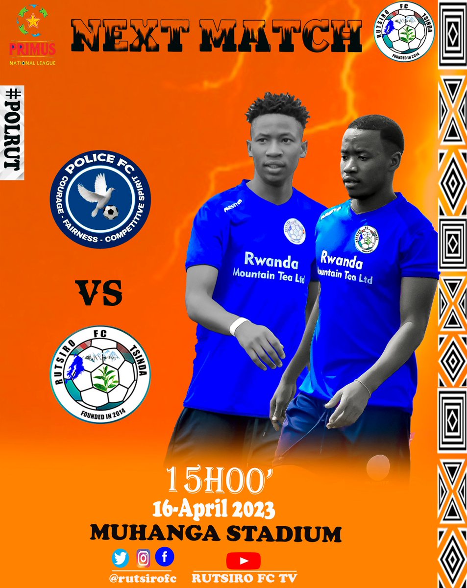 rutsirofc's tweet photo. ๐ โซ๏ธ๐ UPCOMING GAME ๐ โซ๏ธ๐
POLICE FC vs RUTSIRO FC
โฐ15H00โ
๐16/04/2023
๐MUHANGA Stadium
#POLRUT
#Gahundanugutsinda
#RutsiroFcTSINDA
#TuriRutsiro https://t.co/mh8xc1pIwD