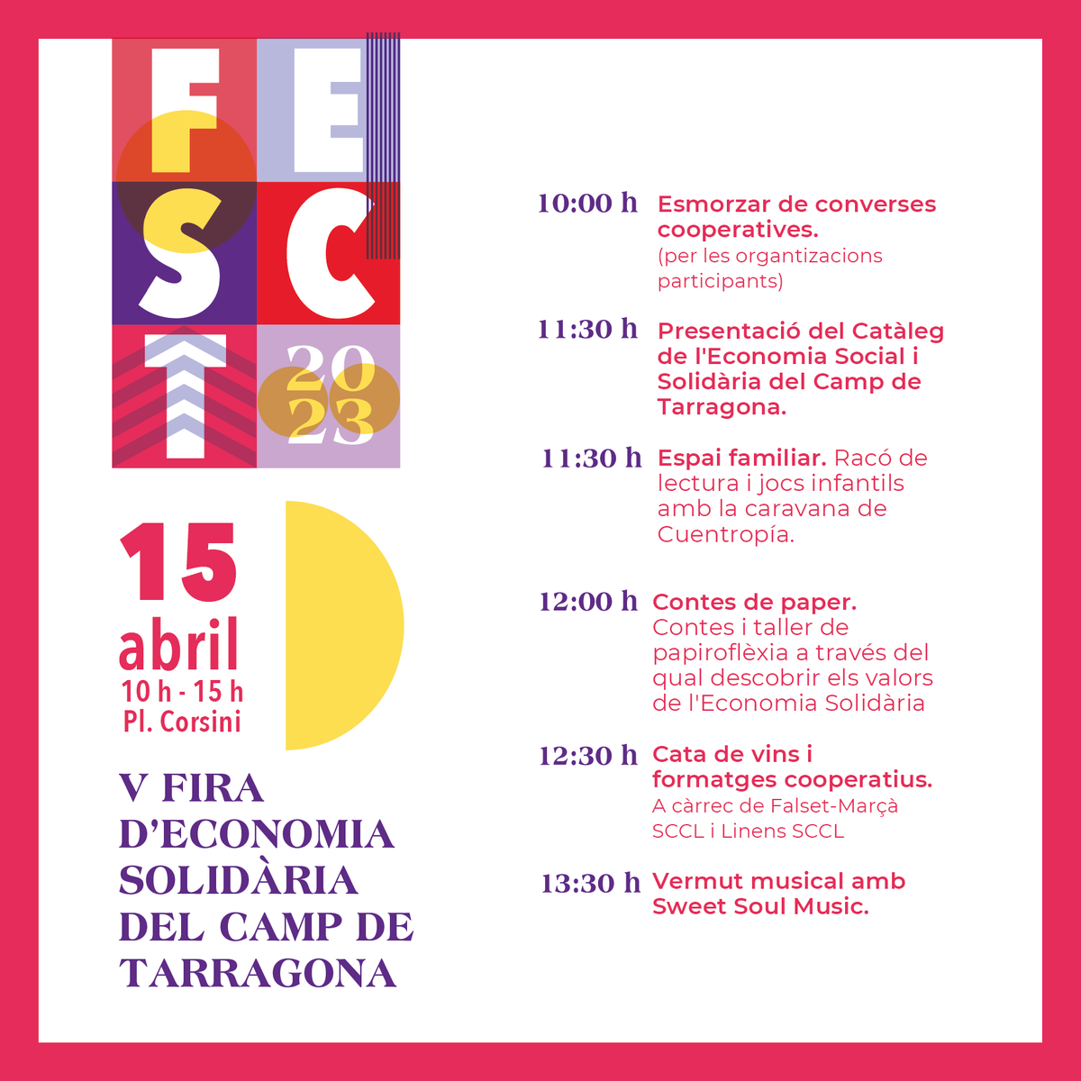 la_teulada's tweet photo. 🎉Aquest dissabte Tarragona acull la V Fira d'Economia Solidària del Camp de Tarragona de l'@ateneucoopcamp, un esdeveniment important al calendari de les iniciatives que formem per de @la_teulada.
🤩Ens veiem demà a la plaça Corsini! #FESCT23
#economiasocialisolidaria https://t.co/0N4SYW84BU