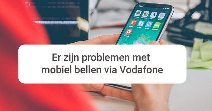 Er zijn problemen met mobiel bellen via #Vodafone. 𝗛𝗲𝗯 𝗷𝗲 𝗺𝗲𝘁 𝘀𝗽𝗼𝗲𝗱 𝗵𝘂𝗹𝗽 𝗻𝗼𝗱𝗶𝗴? Bel 112 via een vaste telefoonlijn, zoek iemand met een andere provider of chat met de meldkamer via de 112NL-app. Updates van Vodafone: bit.ly/3GK7ouJ