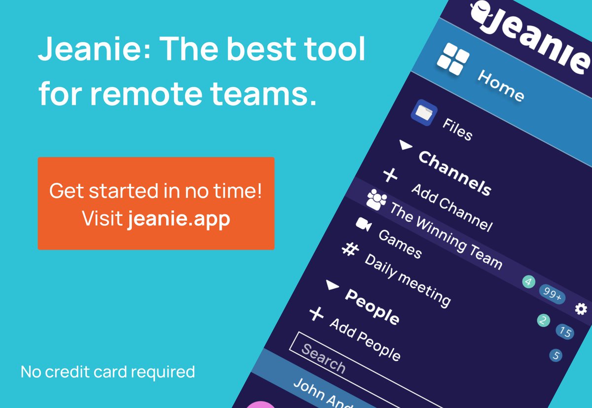 🚀 Discover Jeanie - your all-in-one collaboration hub! Chat, video calls, file sharing &amp; office tools in one tab. No credit card needed, 10GB team storage. Sign up for a FREE account at jeanie.app! 💬📹📁 

#Teams #RemoteWork #collaboration