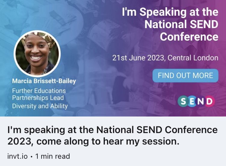 BrissettBailey's tweet image. Delighted to be speaking at the National SEND Conference, 21st June 2023, central London. As part of the amazing @DandA_inclusion team. 

#SENDconference #NationalSEND #senco