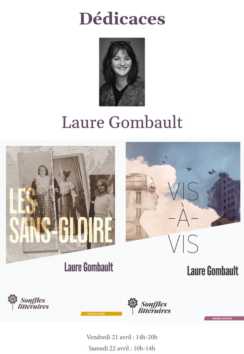 Du 21 au 23 avril nous serons au salon L'autre Livre, à Paris.

Laure Gombault dédicacera ses deux livres le vendredi après-midi et le samedi matin.

souffles-litteraires.fr/agenda/

#lire #lecture #salon #auteur #paris