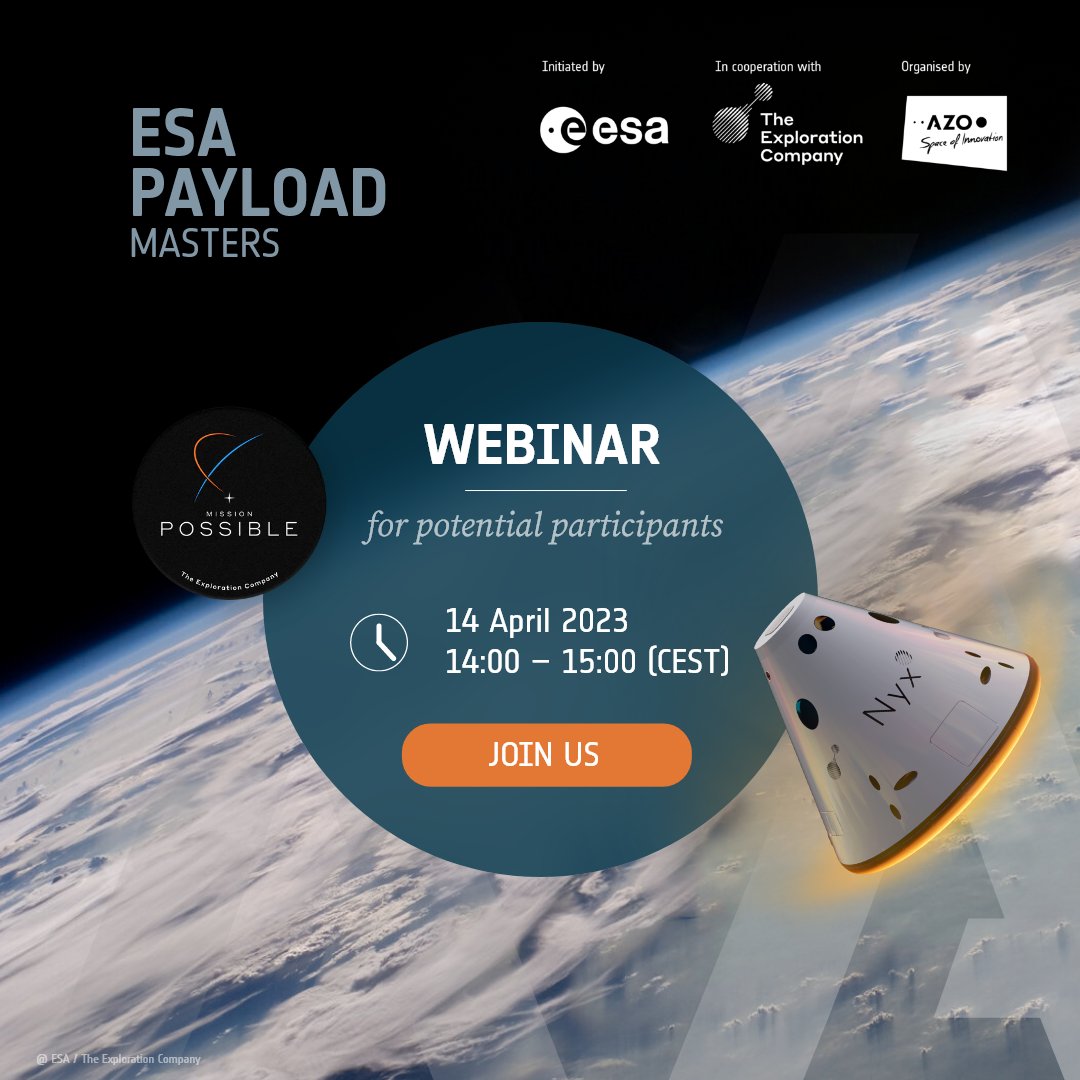 Daniela D-N (@ddn2015) on Twitter photo Join me, <a href="/ertl_victor/">Arturo victor Ertl</a>, Najwa NAIMY & Thomas NUSSMANN today at 14:00 CEST for an insightful discussion on how you can benefit from the #ESAPayloadMasters <a href="/TheSpaceImpact/">Space Impact</a>
You can still register👉 hubs.la/Q01Ls5rX0
<a href="/ESA_CommGateway/">ESA Commercialisation Gateway</a> <a href="/AZO_space/">AZO space.i</a> <a href="/ESABICBavaria/">ESA BIC Bavaria</a>
#Nyx #IOD Join me, <a href="/ertl_victor/">Arturo victor Ertl</a>, Najwa NAIMY & Thomas NUSSMANN today at 14:00 CEST for an insightful discussion on how you can benefit from the #ESAPayloadMasters <a href="/TheSpaceImpact/">Space Impact</a>
You can still register👉 hubs.la/Q01Ls5rX0
<a href="/ESA_CommGateway/">ESA Commercialisation Gateway</a> <a href="/AZO_space/">AZO space.i</a> <a href="/ESABICBavaria/">ESA BIC Bavaria</a>
#Nyx #IOD