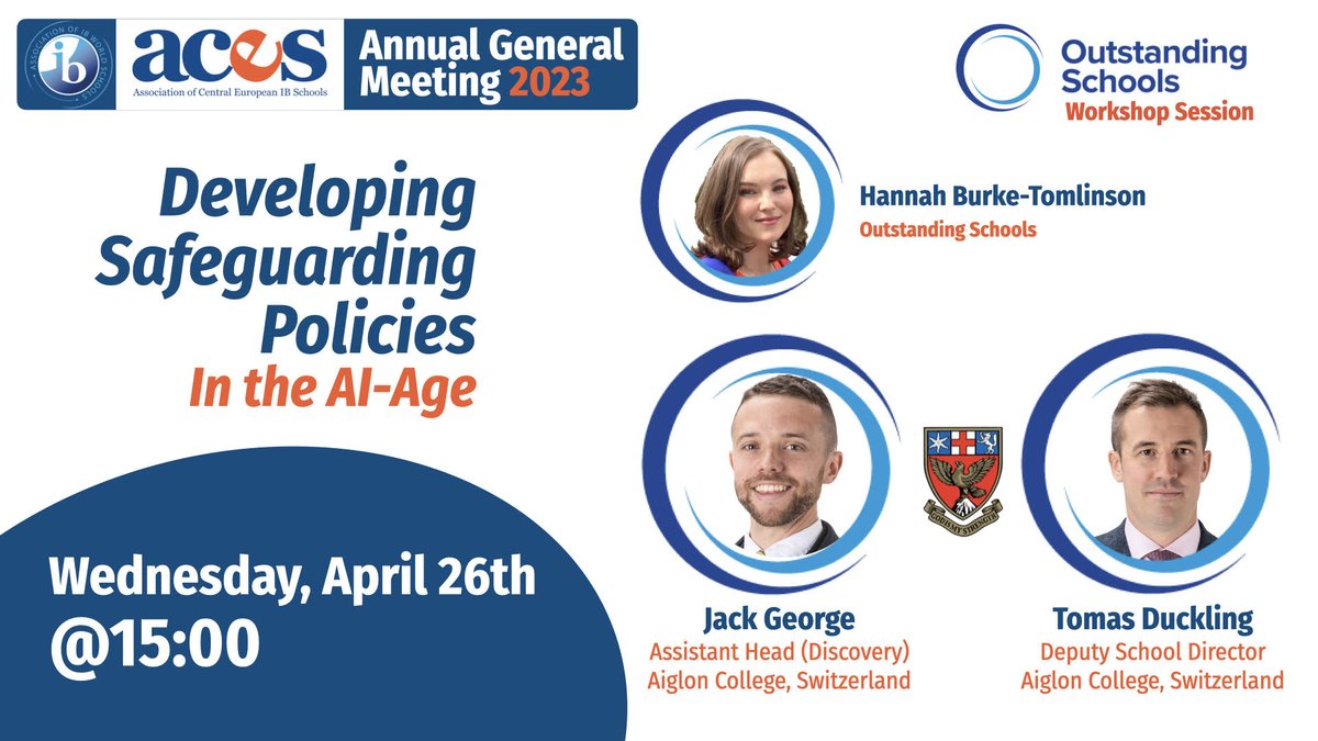 💡Upcoming webinar: Jack George <a href="/jcgedu/">Jack George</a> &amp; Tomas Duckling will facilitate the 'Developing #Safeguarding Policies: In the #Ai Age' workshop <a href="/OS_conferences/">Outstanding Schools</a>. 

↘️aces-ib.org/upcoming-event… #OSME23