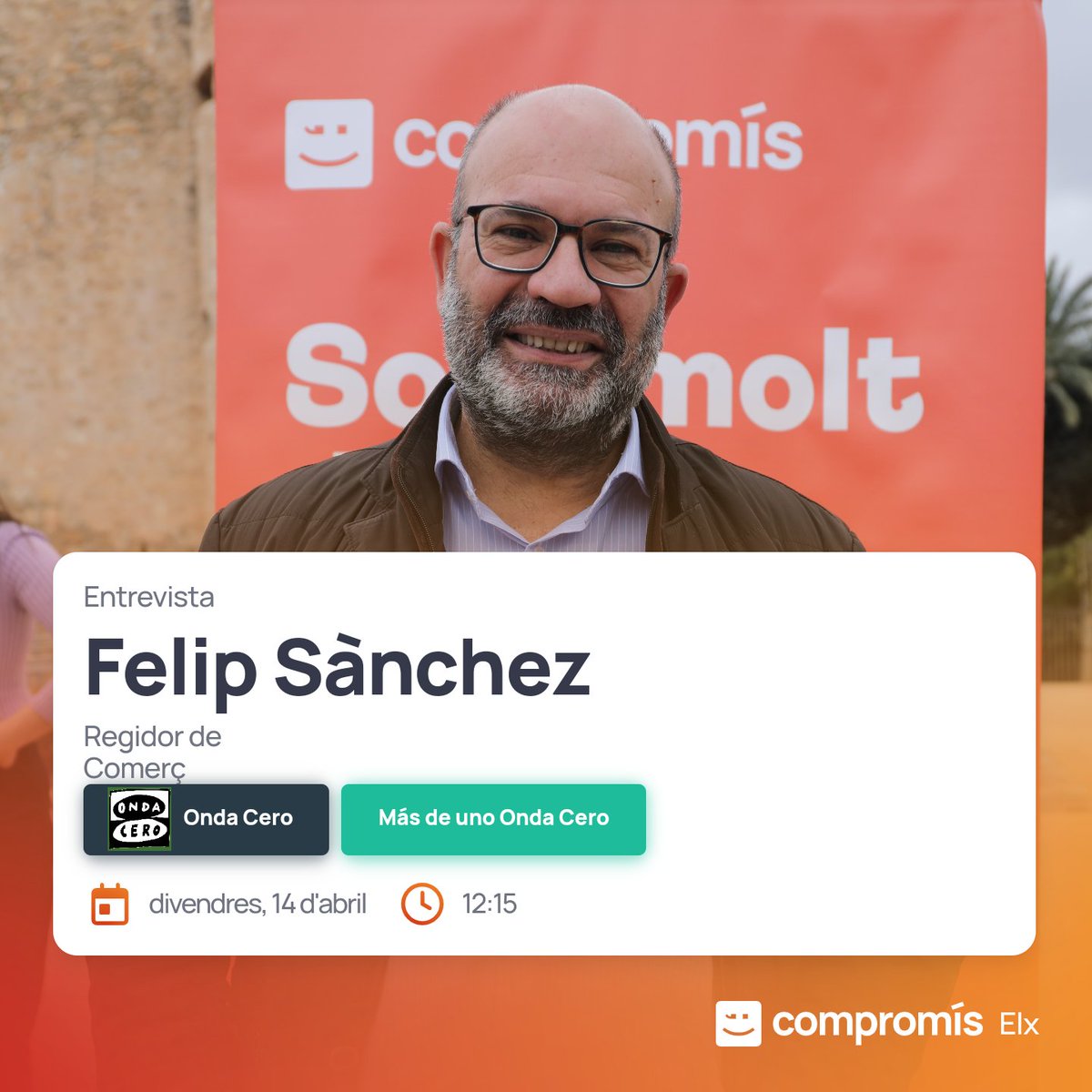 Aquest matí, des de les 12.15, <a href="/Felip_sg/">Felip Sànchez</a> estarà en <a href="/OndaCeroElche/">Onda Cero Elche</a> parlant de la Fira de Sant Jordi. No t'ho perdes! 🎙️