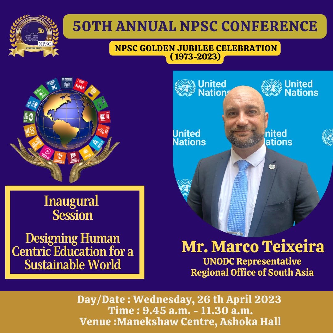#npsc golden jubilee conference
Designing Human Centric Education for a Sustainable World 
@Manekshaw Centre, Ashoka Hall
26-27th April, 10-2 pm