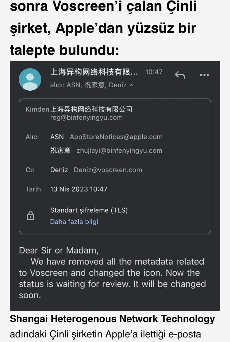 Hey Apple,

Suç ortağın sana mail atmış.

Neden cevap vermiyorsun?

Voscreen’i çaldığını ve Apple ile birlikte bu çalıntı ürünü satarak para kazandığınızın itirafı ve ispatı olduğu için mi suskunsun yoksa?

Ama Türk insanı konuşmaya başladı.

Haberin olsun 😊