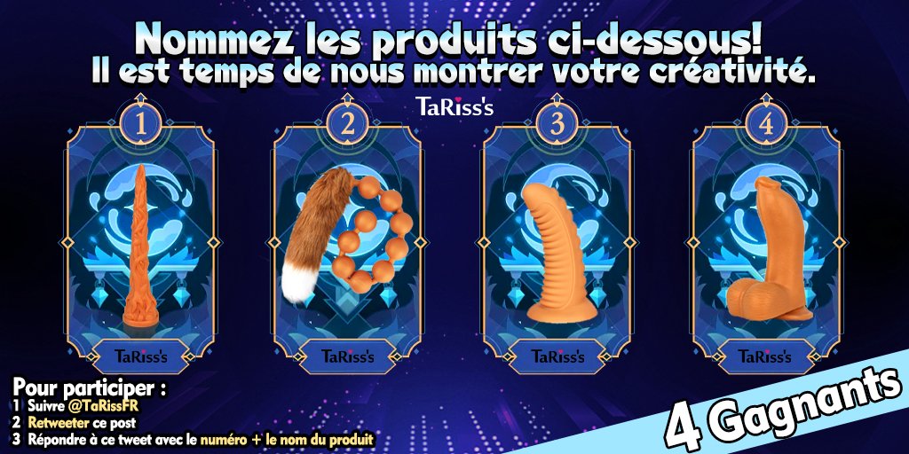 TaRissFR's tweet photo. 🥳TaRiss’s - ⚡️ CONCOURS! ⚡️

🍻Pour participer :
1⃣Suivre @TaRissFR
2⃣Retweeter ce post
3⃣Répondre à ce tweet avec le numéro + le nom du produit

💛4 Gagnants ! - ⏰Du 14 avril au 20 avril

#concours #cadeau #gratuit #giveaway #concourstwitter #godemiché #fisting #SexeAnal https://t.co/hygRwJA5nM