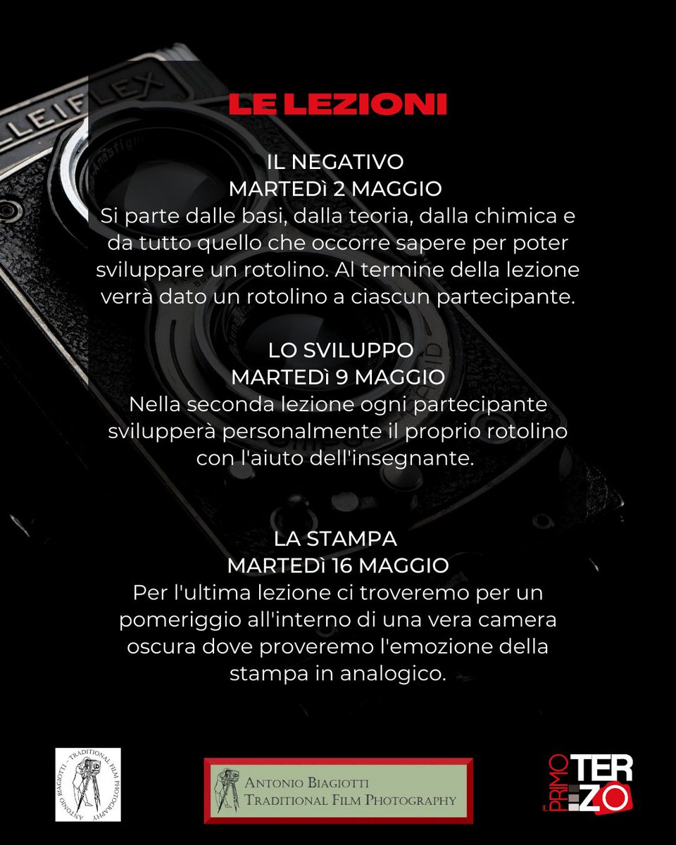 biagiotti71's tweet photo. WORKSHOP IL NEGATIVO E LA CAMERA OSCURA.
Riscoprire l’affascinante mondo della fotografia a pellicola.
Prato, Maggio 2023
Un workshop di tre lezioni per a chi ha voglia di riscoprire la Fotografia Analogica.
#analogcamera #analogphoto #pellicolafotografica #fotografiaanalogica https://t.co/kqA94oIlXZ