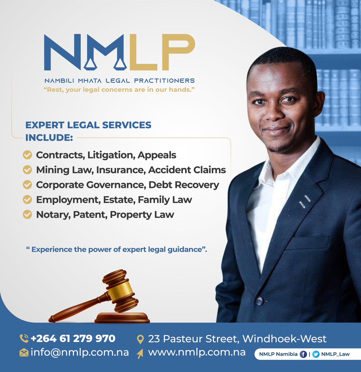 NMLP_Law's tweet photo. Navigating legal issues can be tough, but you don't have to do it alone. From corporate governance to family law, we've got you covered. Contact us today! #NMLP⚖️ #YourLegalPartners💪🏾 https://t.co/7VbR0bWPvx