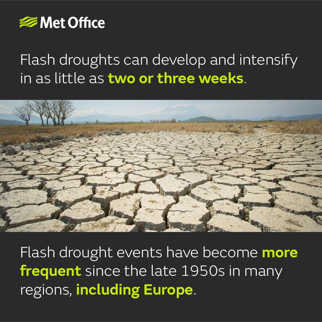 MetOffice_Sci's tweet image. Flash droughts have become more frequent since the late 1950s over 74% of the world’s 33 global regions, especially North &amp;amp; Central Asia, Australia &amp;amp; Europe where impacts include economic loss &amp;amp; extensive crop damage🌾

Learn more bit.ly/3KZ1esV

#WCSSP #GetClimateReady