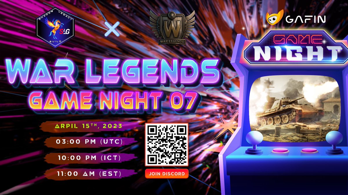 GaFin (@gafin_io) on Twitter photo 🔥 Game Night #7 with <a href="/warlegendsco/">War Legends</a> & <a href="/shadowlegacygld/">Shadow Legacy Guild</a> 🎊
🌟 Mission: Login War Legends, screenshot Game Play & send to "General Chat" in Discord!!
👉 Complete Galxe: galxe.com/GaFin/campaign…
🎁 100$ for 10 Winners
📍 3:00 pm - 15.04 UTC | discord.gg/J6NcfPh5v7 🔥 Game Night #7 with <a href="/warlegendsco/">War Legends</a> & <a href="/shadowlegacygld/">Shadow Legacy Guild</a> 🎊
🌟 Mission: Login War Legends, screenshot Game Play & send to "General Chat" in Discord!!
👉 Complete Galxe: galxe.com/GaFin/campaign…
🎁 100$ for 10 Winners
📍 3:00 pm - 15.04 UTC | discord.gg/J6NcfPh5v7