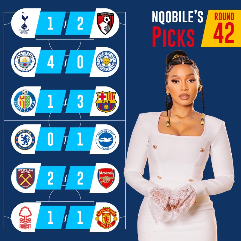 SuperPicks's tweet photo. For Nqobile, this is where the title race swings 🤯 back in City's favour. 🏆 Whilst @Kookie_Kuhle 🎭 is the only one holding out hope 😅 for his beloved Chelsea! 💔

Who has the best picks for Round 4⃣2⃣? 🤩
Have you made your selections yet? 🤨

#SportsPredictor #Jackpot