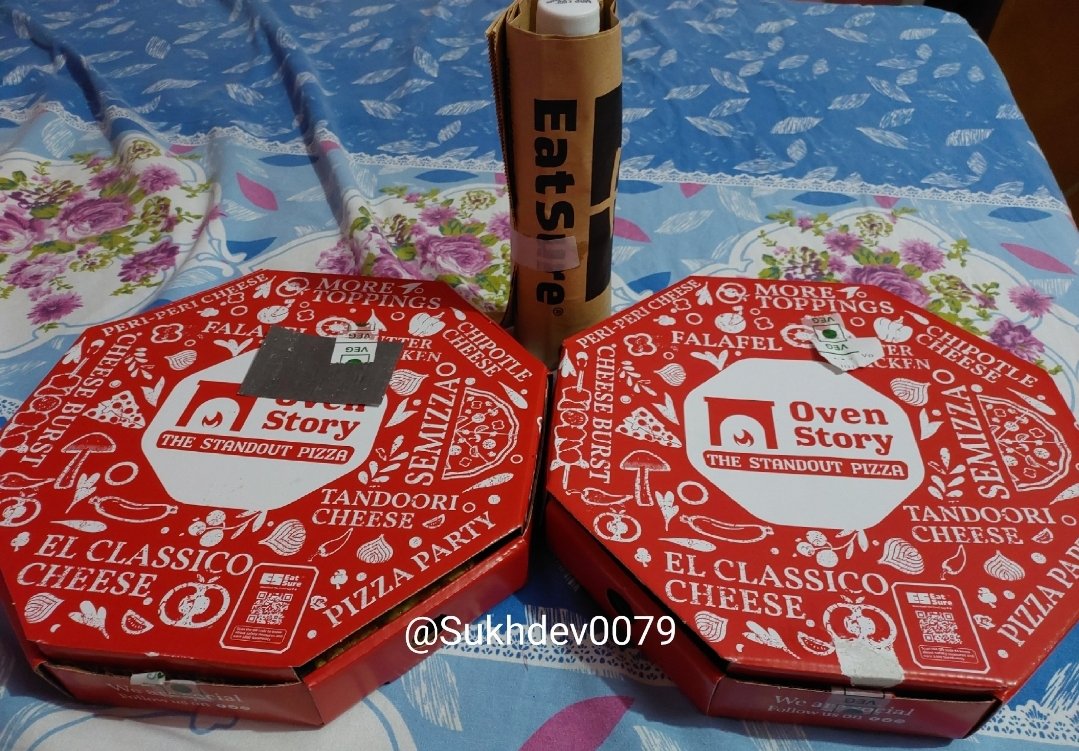 Sukhdev0079's tweet photo. Here's my entry for the contest😊🙌🏻
Ordered 2 medium pizzas from @Oven_Story via @eatsurenow App &amp; got a soft drink for free &amp; sure points which i can redeem on my next order🤗 
User friendly interface, food delivered on time😃
Can't wait to order again🥰
#CheerMaadiEatSureMaadi https://t.co/pTur5Ovb71