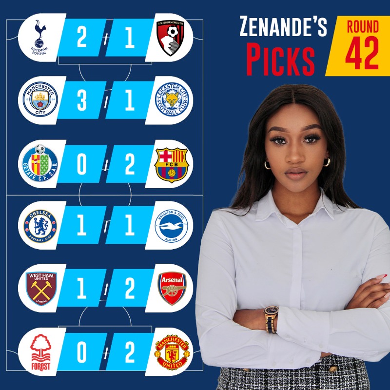 SuperPicks's tweet photo. For Nqobile, this is where the title race swings 🤯 back in City's favour. 🏆 Whilst @Kookie_Kuhle 🎭 is the only one holding out hope 😅 for his beloved Chelsea! 💔

Who has the best picks for Round 4⃣2⃣? 🤩
Have you made your selections yet? 🤨

#SportsPredictor #Jackpot