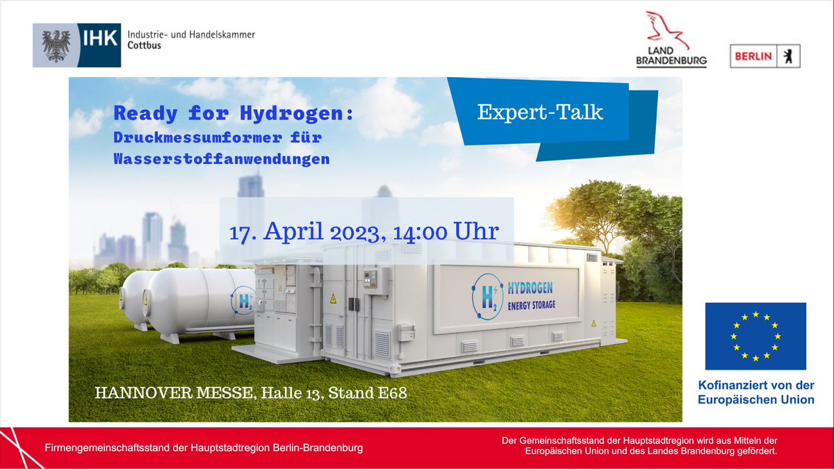 UllmannJens's tweet photo. @THEnergyNet @H2FC_Hannover @hannover_messe The world of #hydrogen - That's hall 13 @hannover_messe From Germany's capital region don't miss to see the ready to use, pure hydrogen pressure transmitter of Prignitz Mikrosystemtechnik Hall 13 D 72 #innovation #energytransition #HM23 https://t.co/JTSiV6d64M