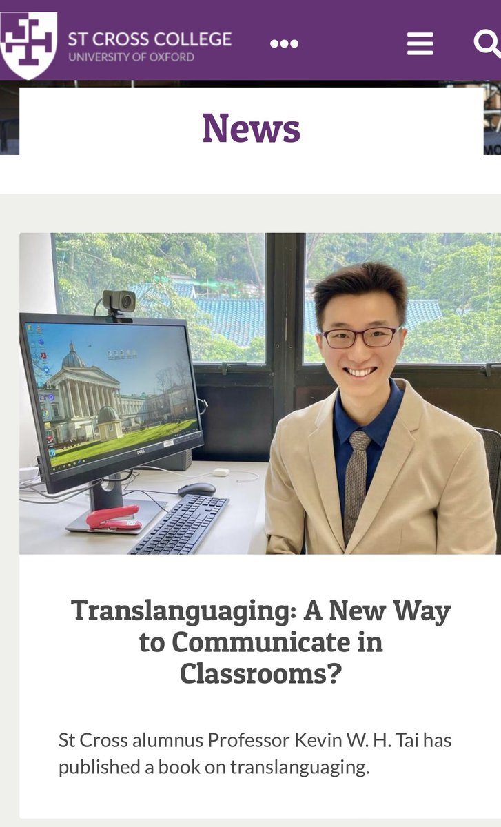 Thanks to my former college, <a href="/StCrossCollege/">St Cross College</a>, at the University of Oxford for promoting my single-authored book to students, alumni, fellows and members of the common room. 👨🏻‍🎓😃😄🧑🏻‍🏫

Translanguaging: A New Way to Communicate in Classrooms?

stx.ox.ac.uk/article/transl…