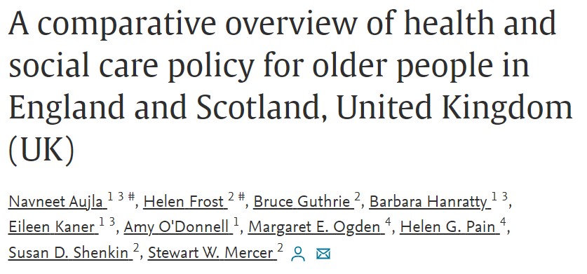 Health policy for older people in England and Scotland - same aims, somewhat different methods. But poor routine performance data means it’s hard to know which is the better approach. Read more in our latest paper: doi.org/10.1016/j.heal… @NIHR_ARC_NENC