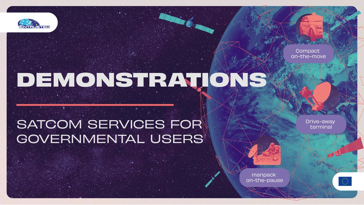 ENTRUSTED19's tweet photo. 📡#GOVSATCOM in action, as showcased by #ENTRUSTED. Feel free to explore the new resources published on our website ▶ https://t.co/X1Aqc7NRyS
3⃣ demo videos, several operational scenarios covered, photos of various terminals deployment &amp;more
#security #SatCom #telecommunications https://t.co/qOXXrFGGu0