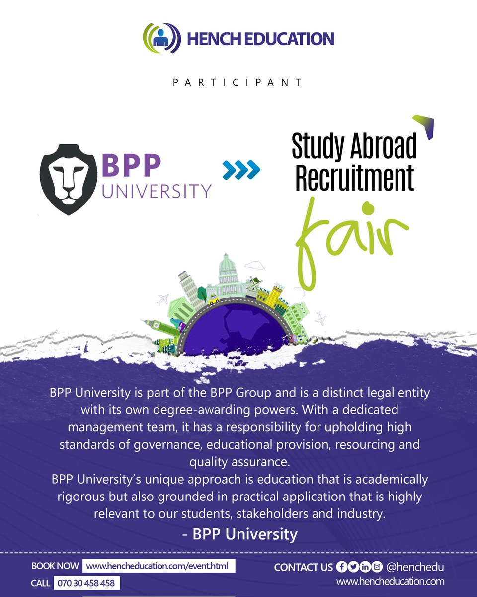 BPP University will be well represented at the education Fair in Lagos, Abuja and Port Harcourt. 

#studyabroadconsultants 
#education #overseasadmission #studyabroad #abroad #uk #canada #usa #sarf2023 #sarf #educationfair #lagos #abuja #ph #fair #bpp #studentrecruitment